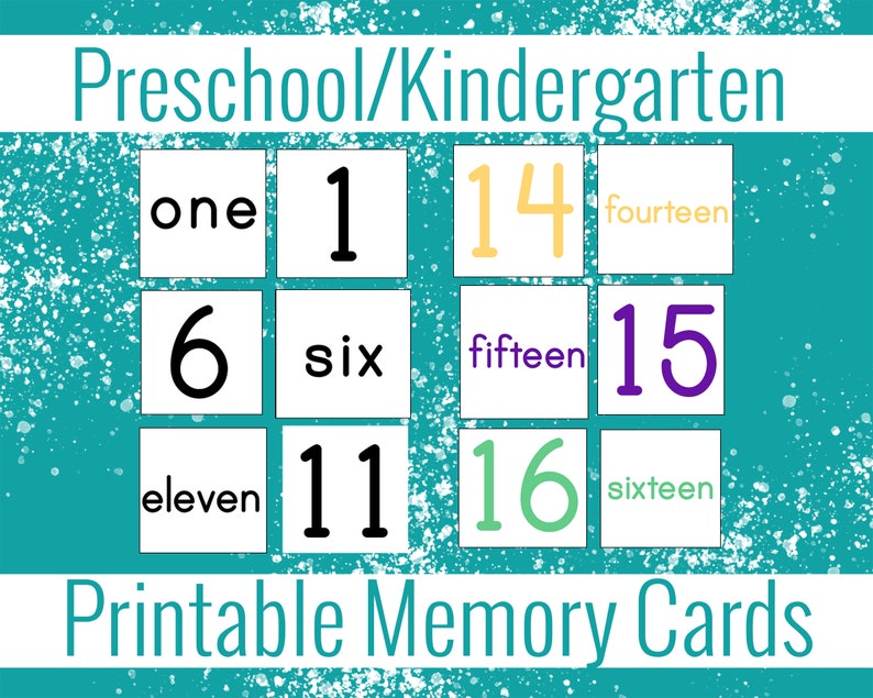 4 sets Kindergarten Numers 1-20 Preschool Memory and Matching Card Game Classroom Printer Ink Friendly Words and Numbers 1st grade