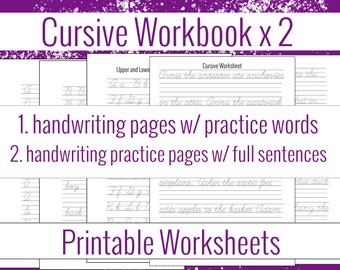 Cursive Workbook Set Practice Words Handwriting Extra Pages | Etsy