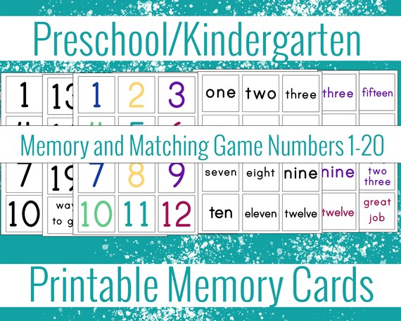 4 sets Kindergarten Numers 1-20 Preschool Memory and Matching Card Game Classroom Printer Ink Friendly Words and Numbers 1st grade