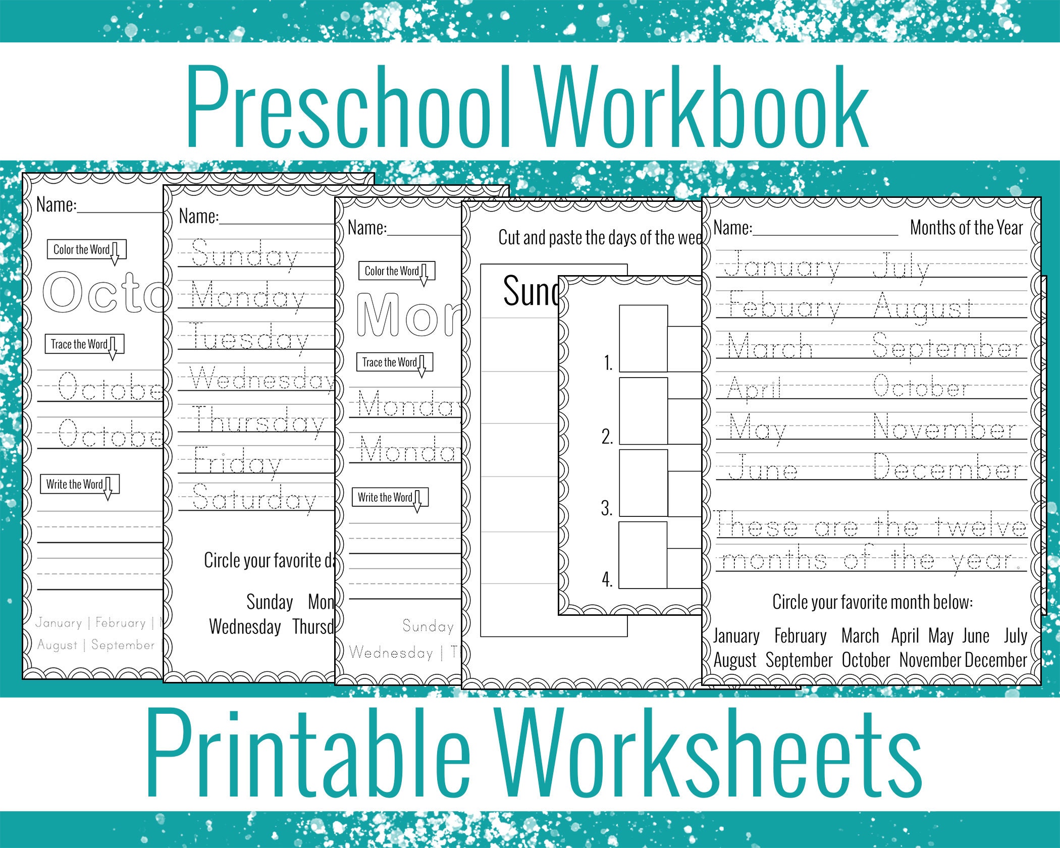 Preschool Workbook Months of the Year Days of the Week | Etsy