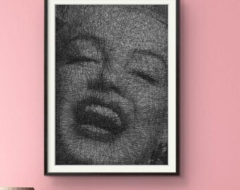Retrato icónico de rubia retro, patrón de arte con hilos, kit PDF de descarga digital, estilo vintage glamuroso.