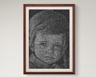 Patrón de arte con hilos "Sad Boy", retrato geométrico, decoración de pared nostálgica (kit PDF)