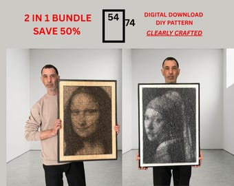 Patrones de arte con hilos de la Mona Lisa y la joven de la perla: plantillas geométricas para manualidades (PDF)