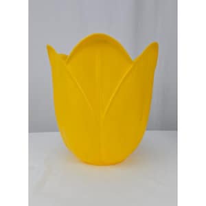 Vintage Fesco 5815 Tulip Flower Shaped Yellow Plastic Trash Can Wastebasket 70s