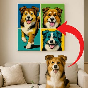 Custom Warhol Pop Art Dog Portrait – Colorful Digital Download from Photo | Personalized Pet Gift | Retro Dog Lover Wall Art