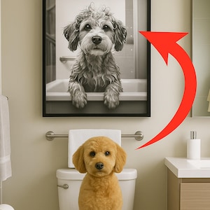 Custom Dog Bath Splash Portrait – Funny Digital Pet Art from Photo | Personalized Pet Memorial Gift | Printable Dog Bathroom Decor