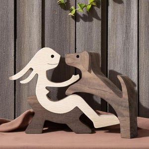 Handmade Wooden Woman and Dog Statue – Natural Wood Figurine – Shelf Decor for Bedroom, Home Office – Unique Gift Idea
