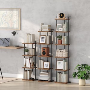 Rustic Brown 6-Tier Bookshelf: Tall Narrow Bookcase for Small Spaces