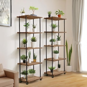 Rolling Solid Wood Bookshelf with Wheels: Narrow 5-Tier Corner Shelf