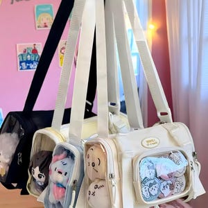 Ita Bag kawaii with Clear Insert, Anime Shoulder Bag for Pins, Badges, Keychains, Pastel Crossbody Cosplay Messenger Purse