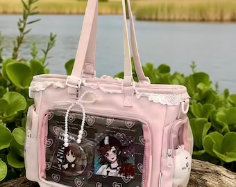 Ita multicolored bag with insert, anime shoulder bag, window bag for pins, kawaii itabag cosplay, messenger bag