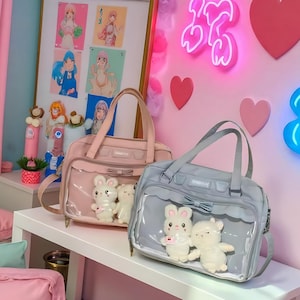Ita multicolored bag with insert, anime shoulder bag, window bag for pins, kawaii itabag cosplay, messenger bag
