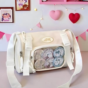 Ita Bag kawaii with Clear Insert, Anime Shoulder Bag for Pins, Badges, Keychains, Pastel Crossbody Cosplay Messenger Purse