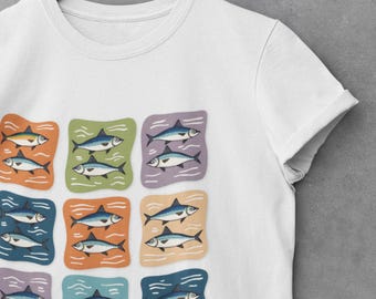 Whimsical Fish Design Tee, Casual Summer Shirt, Unisex Graphic T-Shirt, Sardine Shirt