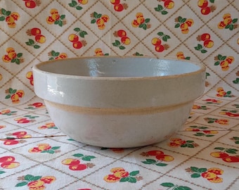 Vintage Stoneware Crock Bowl 1 Gallon – Antique Farmhouse Mixing Bowl, Neutral Cream Glaze, Rustic Kitchen Decor