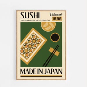 Japanese Sushi Digital Art Print Poster  Kitchen Wall Decor Asian Food Illustration Printable Artwork Made in Japan Gift Idea