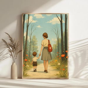 Mother and Son in Wildflower Path – Printable Wall Art – Digital Download  – Spring Home Decor -  Poster for Home Decor