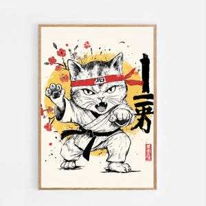 Karate Katze Kunstdruck: Lustiges Kampfsport Kätzchen - Japanisches Dekor (Digitaler Download)