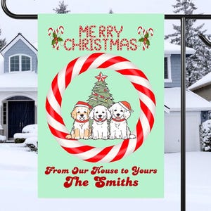 Personalized Christmas Puppies Garden Flag, Holiday Garden Flag, Cute Christmas Garden Flag, Winter Garden Flag, Christmas Garden Decor