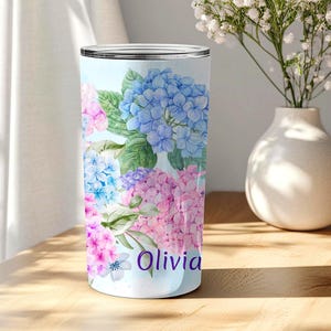 Personalized Floral Watercolor Hydrangea Stainless Steel Tumbler, Cottagecore Tumbler, Hydrangea Tumbler, Botanical Lover, Floral Lover Gift