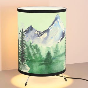 Forest Mountain Lake Tripod Lamp, Nature Inspired Lamp, Forest Lover Lamp, Forest Decor, Mountain Scene, Cabin Decor, Forest Themed Lamp
