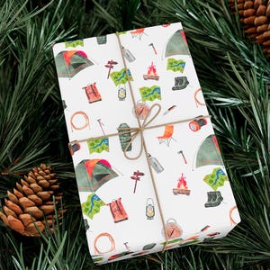 Camping Gift Wrap, Camping Party, Camping Birthday Wrap, Birthday Decorations, Wrapping Paper, Birthday Wrapping Paper, Camp Gift Wrapping