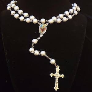 Silver/Grey Beaded Rosary with Saint Joseph Center Piece