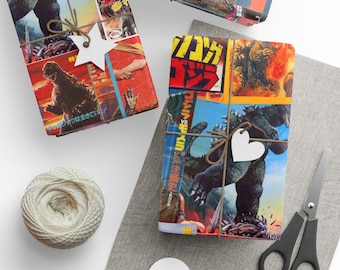 Godzilla Gift Wrap | Vintage Kaiju Movie Poster Wrapping Paper for Birthdays and Holidays