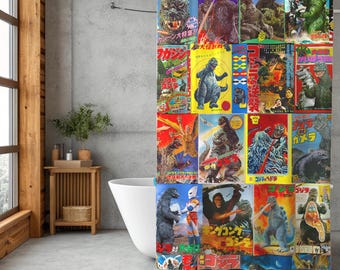 Vintage Godzilla Shower Curtain: Retro Japanese Movie Decor