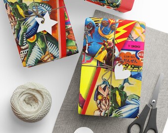 Retro Japanese Wrapping Paper: Super Robot, Kaiju, Tokusatsu Anime Gift Wrap