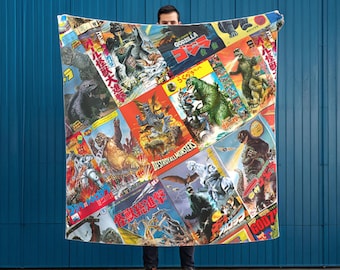 Godzilla Inspired Plush Blanket | Retro Monster Velveteen Throw