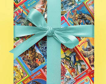 Kaiju Wrapping Paper | Colorful Retro Japanese Monster Gift Wrap for Birthdays and Collectors
