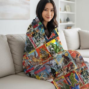 Godzilla Bedding Throw Blanket, Velveteen Plush Vintage Kaiju Decor
