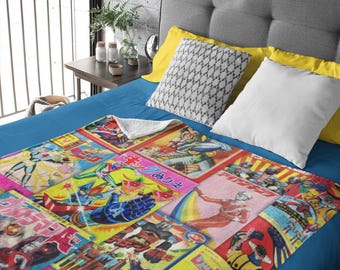 Vintage Kaiju Super Robot Plush Blanket: Retro Anime Throw