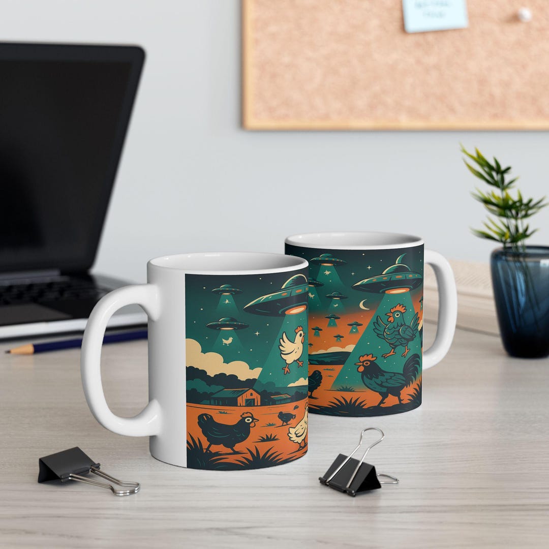 Funny UFO Chicken Mug: Retro Sci-fi Alien Abduction Coffee Cup - Etsy