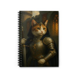 Cat Knight Spiral Notebook - Ruled Line, Cute Cat Journal, Gifts for Cat Lovers, Fantasy Art Notebook, School Supplies, Writing Journal