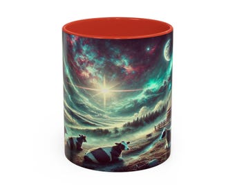 Cosmic Cattle Coffee Mug: Starry Night Farmhouse Decor