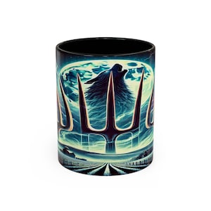 Mystical Wolf And Pitch Fork Pack Coffee Mug, Dreamy Night Sky Ceramics, Witchy Gift, Enchanted Tea Cup, Spooky Halloween Mug