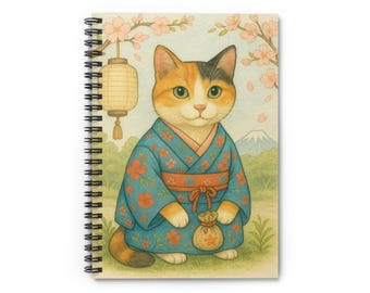 Kimono Cat Spiral Notebook: Calico in Floral Yukata - Japan Gift