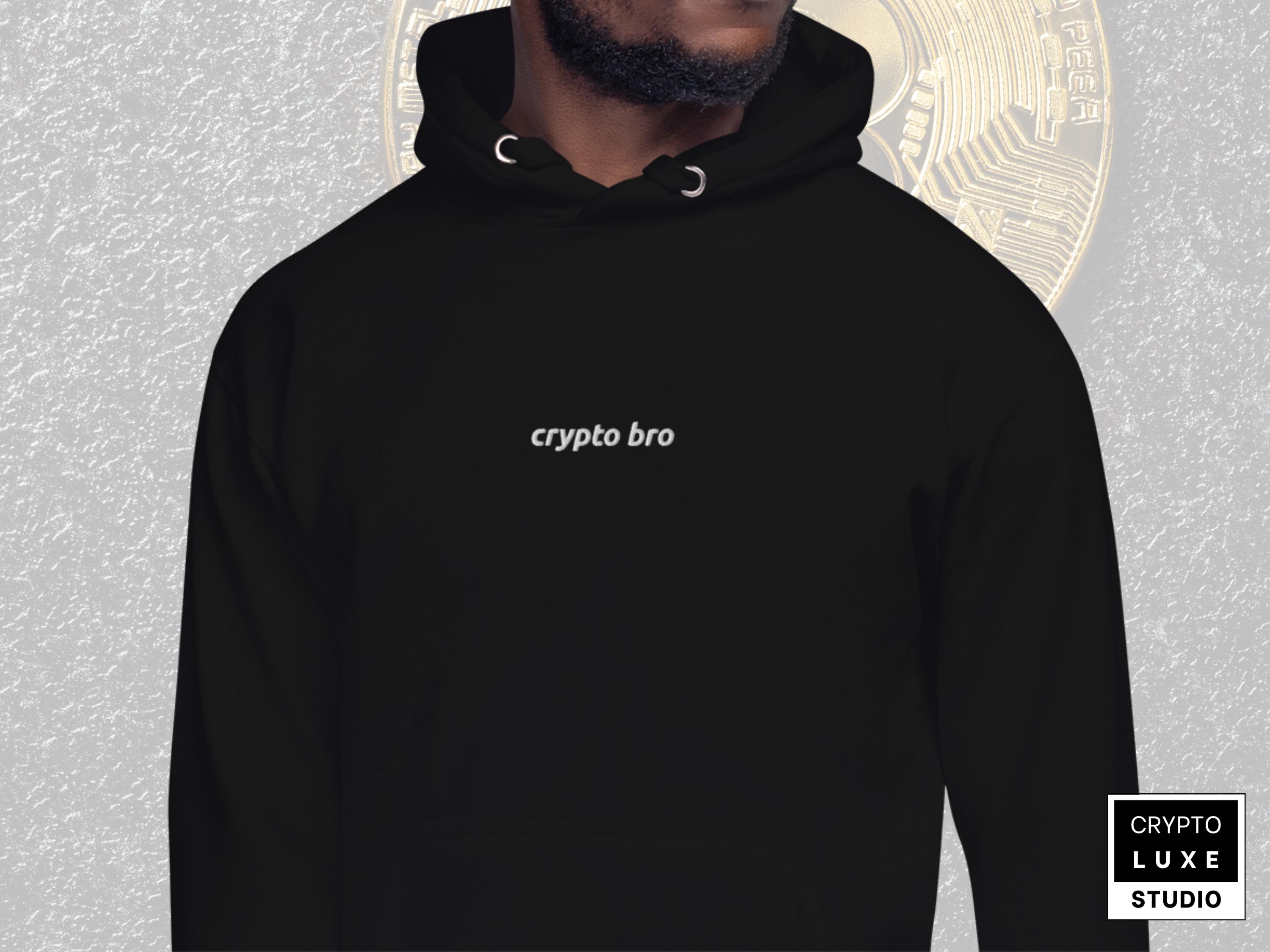 Bitcoin Crypto Bro Embroidered Hoodie Funny Crypto Gifts for Him BTC Techwear Hoodie Blockchain Trader Sweatshirt Crypto Christmas Gift Idea