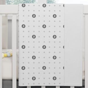 Bitcoin Logo Baby Blanket, Soft Fleece with Polka Dot Pattern Baby Wrap, Cozy Stroller Throw Blanket, Baby Shower Gift, Crypto Nursery Decor