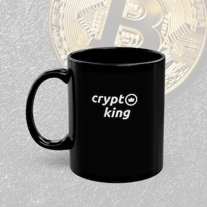 Crypto King Mug, Bitcoin Coffee Cup for Crypto Lovers, Ceramic Mug Gift for Hodlers, BTC Blockchain Enthusiast Birthday Christmas Gift Ideas