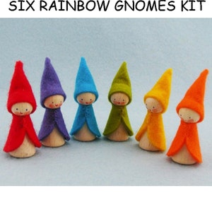 Six Wee Rainbow Gnomes KIT - wood peg felt craft