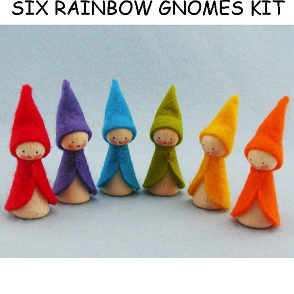 Six Wee Rainbow Gnomes KIT - wood peg felt craft