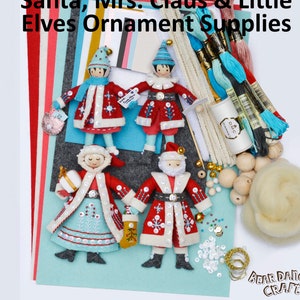 BOTH! Santa, Mrs. C & Little Elves more BLING Ornament SUPPLIES for mmmcrafts (patterns not included).  100% Wool Felt, Stick n Stitch, etc.