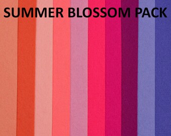 SUMMER BLOSSOM 100% Pure Wool Felt Pack - 10 sheets in Pinks and Purples