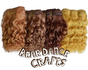 Mohair Doll Hair Weft -Wavy in Ginger, Golden Copper, Butterscotch, Brown Auburn  -  wig making