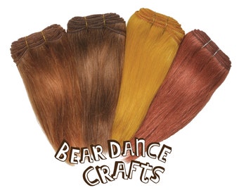 Mohair Doll Hair Weft -Straight- Copper, Brown Auburn, Bright Butterscotch, and Ginger Doll Making