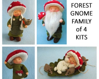 DIY Forest Gnome Family Kit- free shipping, autumn, fall, forest, woodland, pattern, sewing, decoration, gnome, family