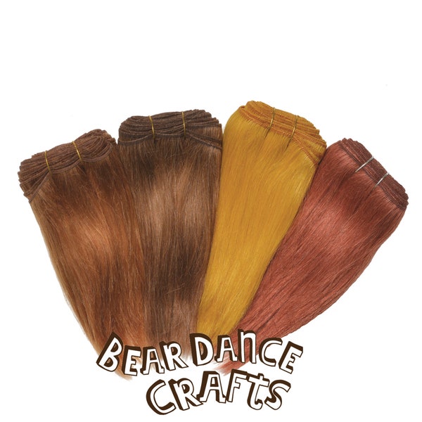Mohair Doll Hair Weft -Straight- Copper, Brown Auburn, Bright Butterscotch, and Ginger Doll Making